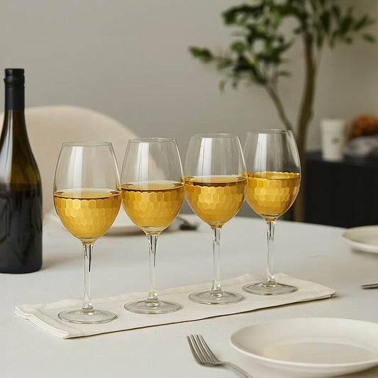 Set of four large Orsina Astrid wine glasses with clear glass bowls and slender stems