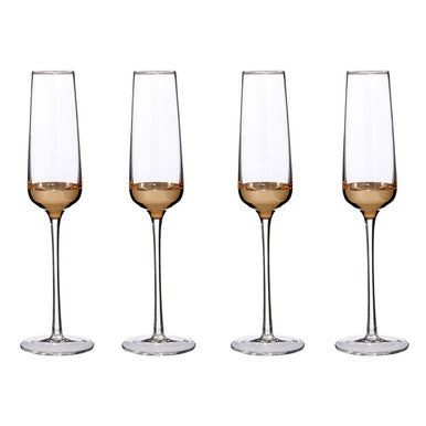 Orsina Horizon set of four champagne glasses, clear glass stemware shown together