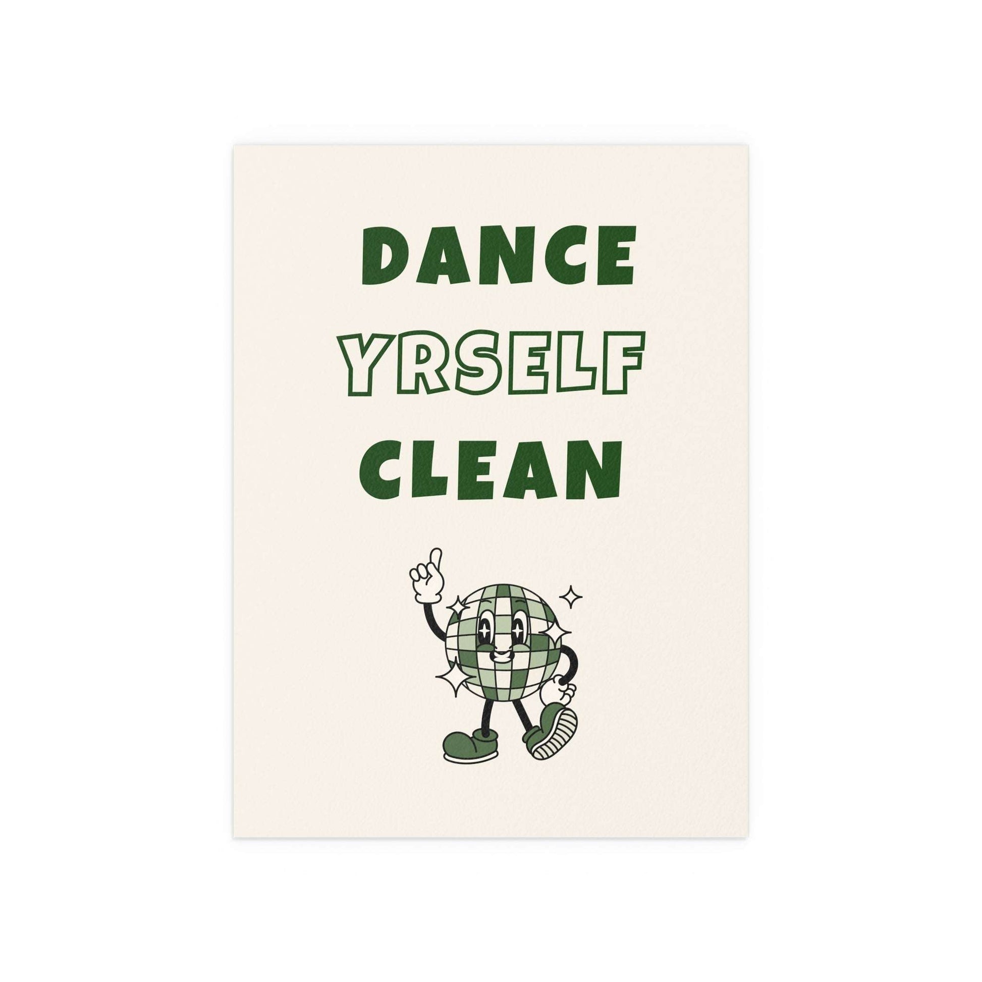 Off-white and green LCD Soundsystem dance-themed poster by Glow On Prints, featuring bold typography and modern design.