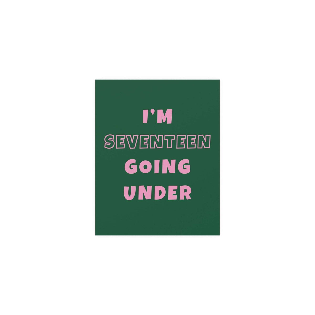 Green and pink poster of Sam Fender's "Seventeen Going Under" by Glow On Prints, showcasing vibrant colors and album artwork.