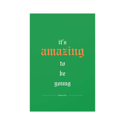 Tricolour poster of Fontaines DC titled "It's Amazing To Be Young" by Glow On Prints featuring vibrant band artwork.