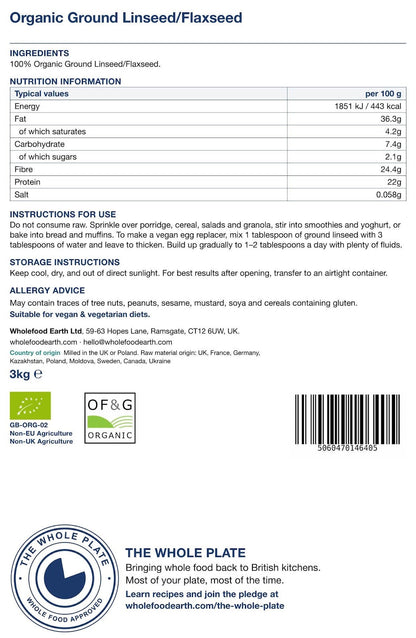 Organic Ground Linseed/Flaxseed 500g | 1kg| 2kg | 3kg | 25kg