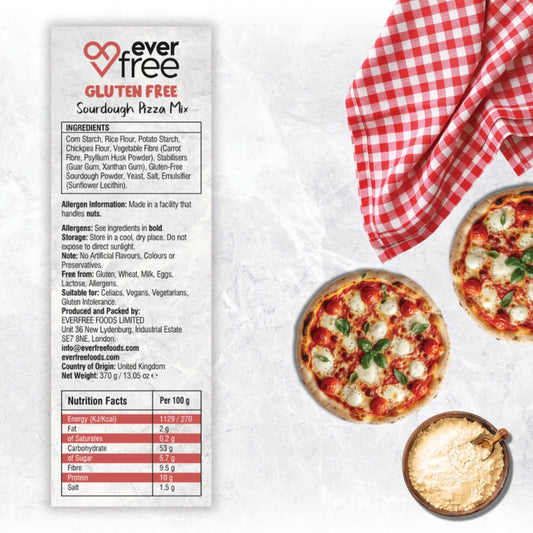 EverFree gluten-free pizza mix 350g pack of 3, showing the packaging with the product label and branding.