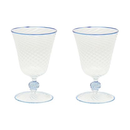 The Dido Venetian Wine Glass in Blue, Set of Two
