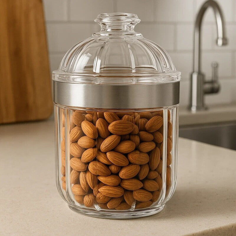 Small silver acrylic storage jar by Orsina, Guan design
