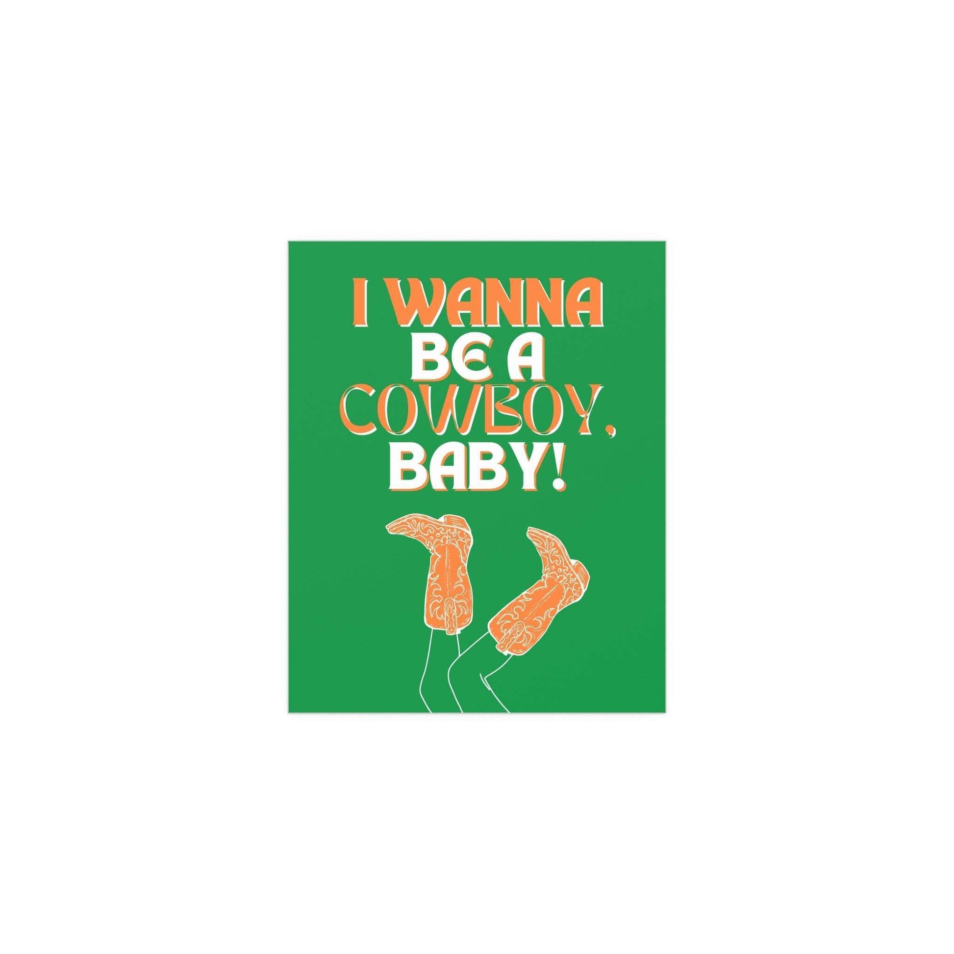Tricolour poster of "I Wanna Be a Cowboy, Baby" by CMAT from Glow On Prints, featuring vibrant colors and bold text.