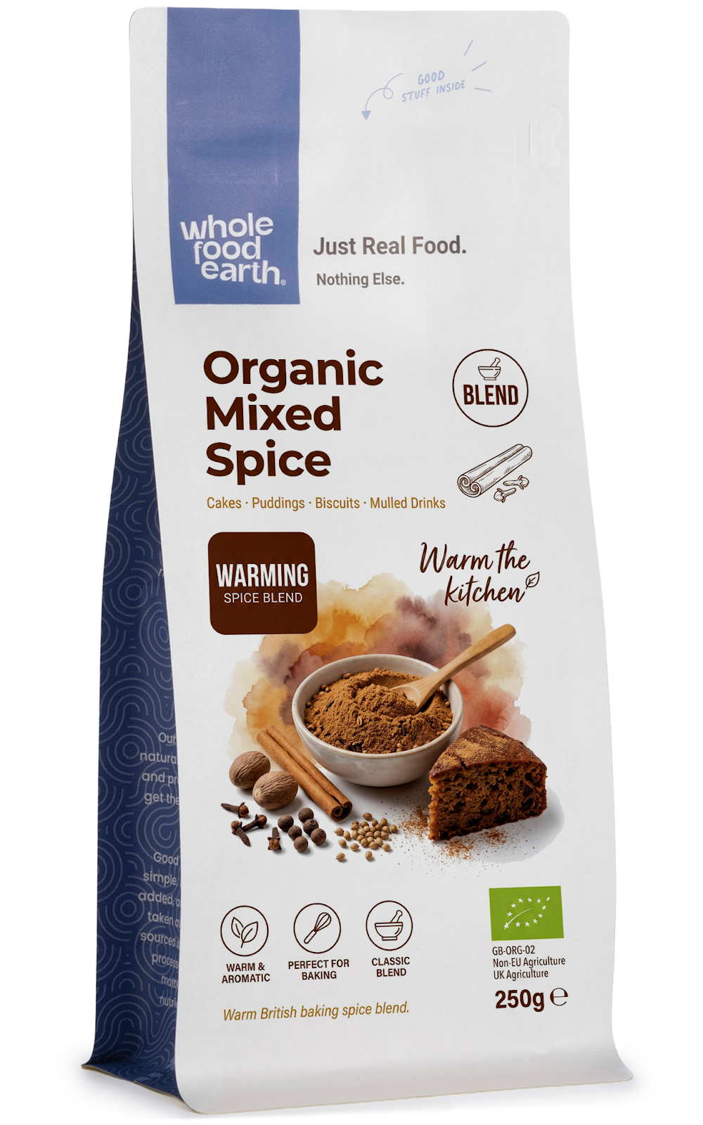 Organic mixed spice blend from Whole Food Earth, featuring a colorful assortment of herbs and spices in a glass jar.
