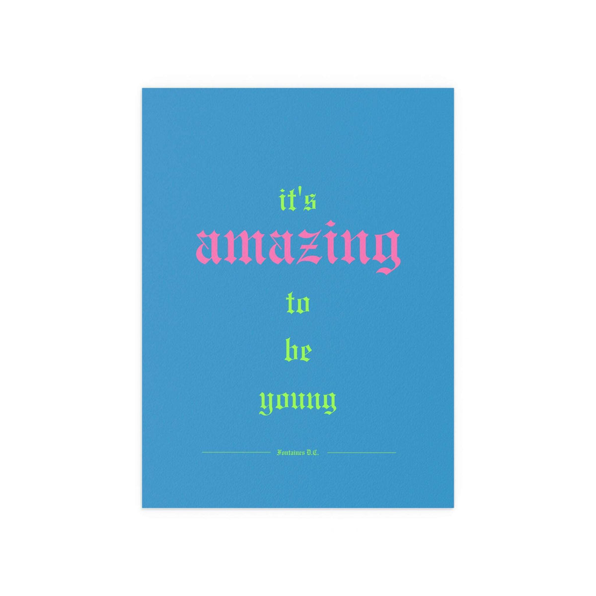 Romance Blue Fontaines DC poster by Glow On Prints featuring band artwork on a vibrant blue background.
