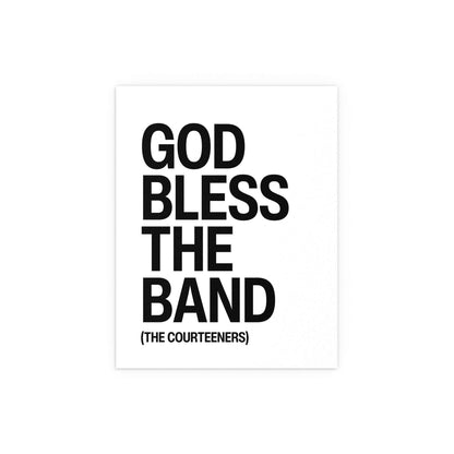 Courteeners God Bless The Band poster in black and white, featuring band artwork on white background by Glow On Prints