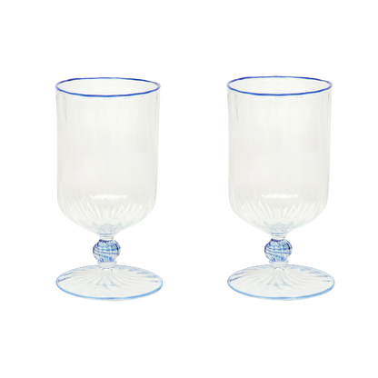 The Adrienne Venetian Wine Glass in Blue, Set of Two