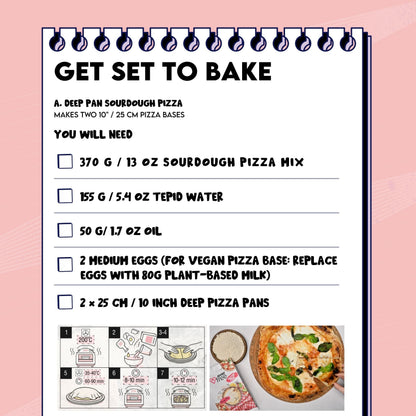 EverFree gluten-free pizza mix 350g pack of 3, showing ready-to-bake pizza crusts with toppings on a baking tray.