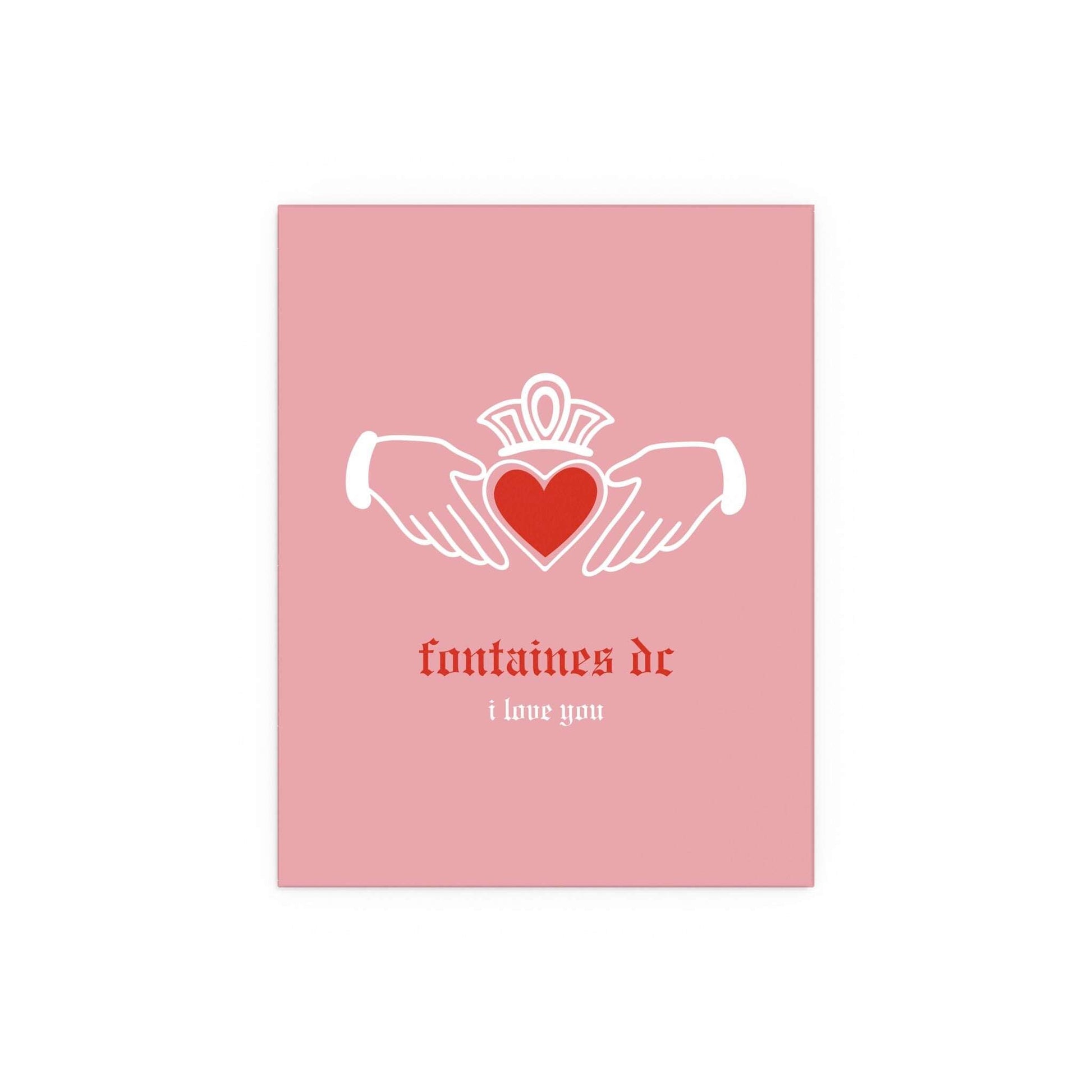 Irish Claddagh poster by Glow On Prints featuring pink and red hearts and the phrase "I Love You" in bold lettering.