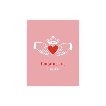 Irish Claddagh poster by Glow On Prints featuring pink and red hearts and the phrase "I Love You" in bold lettering.