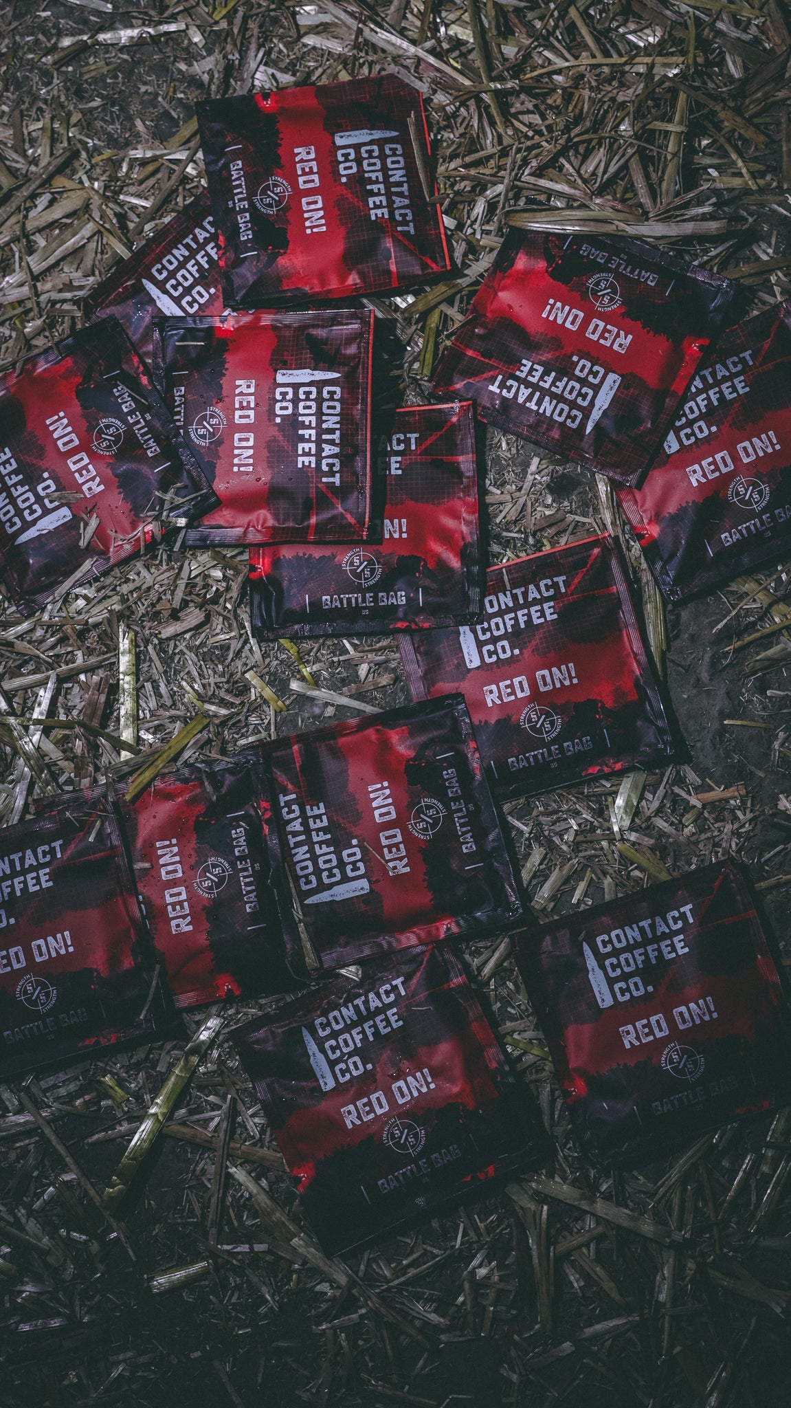 Red single serve coffee brew bag from Contact Coffee Company Ltd., ready for brewing a fresh cup of coffee.