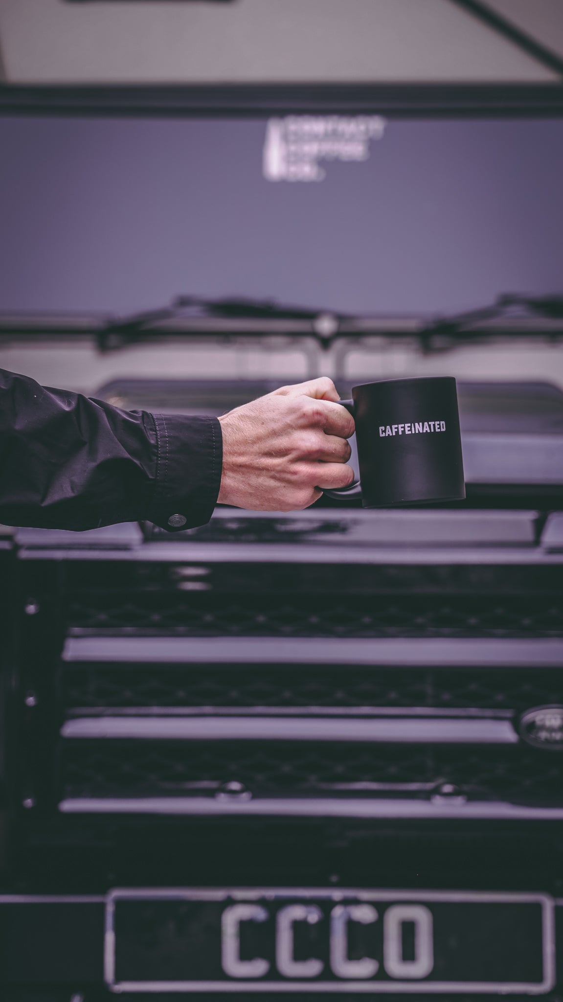 Contact Coffee Co mug featuring a gear design, made by Contact Coffee Company Ltd., with a sturdy ceramic build and stylish appearance.