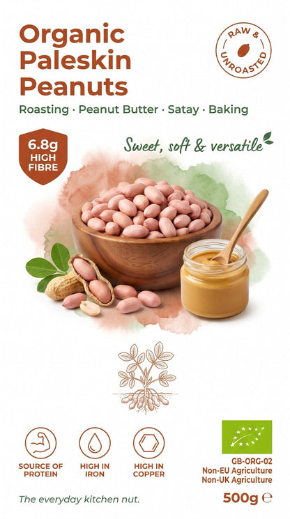 Organic Paleskin Peanuts from Whole Food Earth, whole nuts with light brown skins, perfect for snacking or cooking.