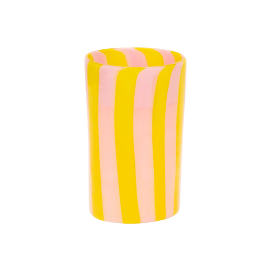 Yellow and pink tall Maxi Tumbler by domenicamarland, featuring a sleek design and vibrant color combination.