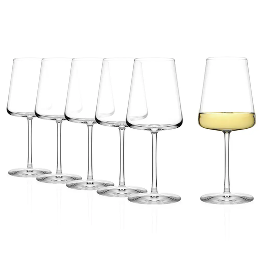 Set of six Stolzle Power White Wine Glasses, 400ml capacity, clear glassware designed for enjoying white wines.