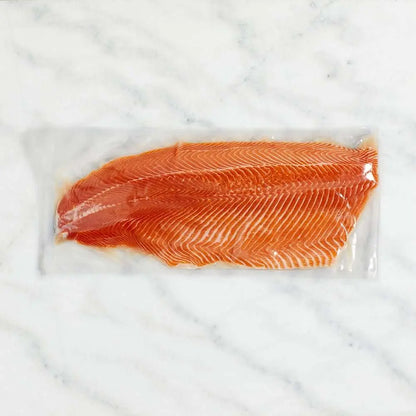 Fresh 1kg side of rainbow trout from Butler Country Estates, packaged and ready for online order.