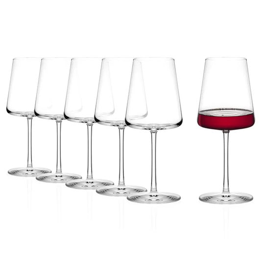Set of six Stolzle Power Red Wine Glasses, 520ml capacity, made by Glassware UK, shown with clear glass and elegant shape.