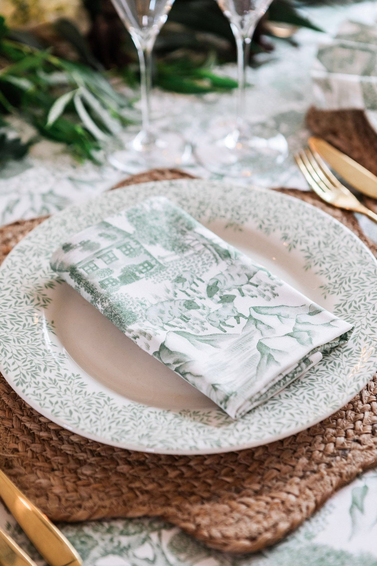 Pair of Avalon Home UK Lake District Toile napkins with classic floral pattern, perfect for elegant dining and table decor.