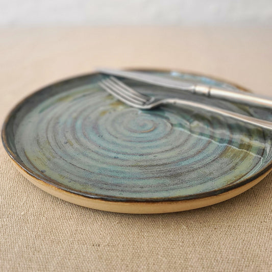 Seafoam blue classic lunch plate by Katie L Thompson Designs, featuring a smooth round ceramic surface with a raised rim.
