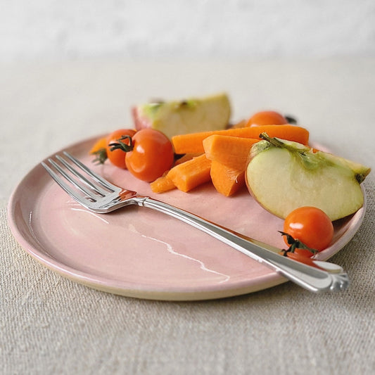 Blush pink classic side plate from Katie L Thompson Designs, featuring elegant design and smooth ceramic finish.