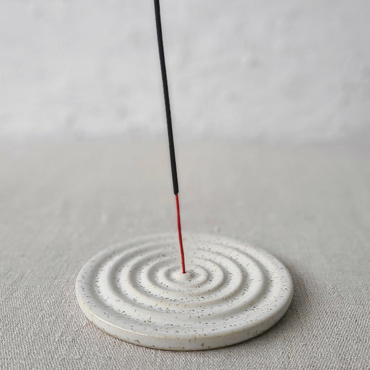 White Pepper Classic Incense Burner by Katie L Thompson Designs, featuring a sleek ceramic design with decorative cutouts.