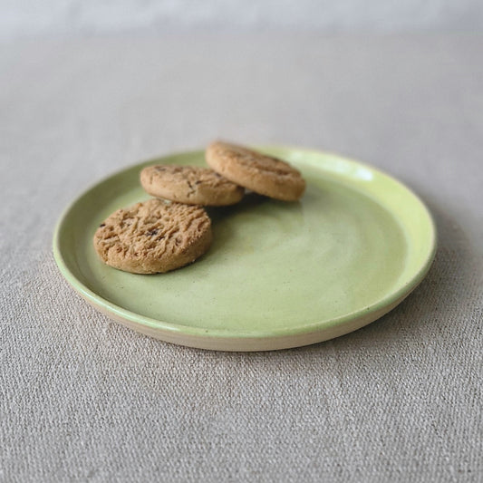 Spring green classic cake plate by Katie L Thompson Designs, featuring a detailed floral pattern and elegant design.