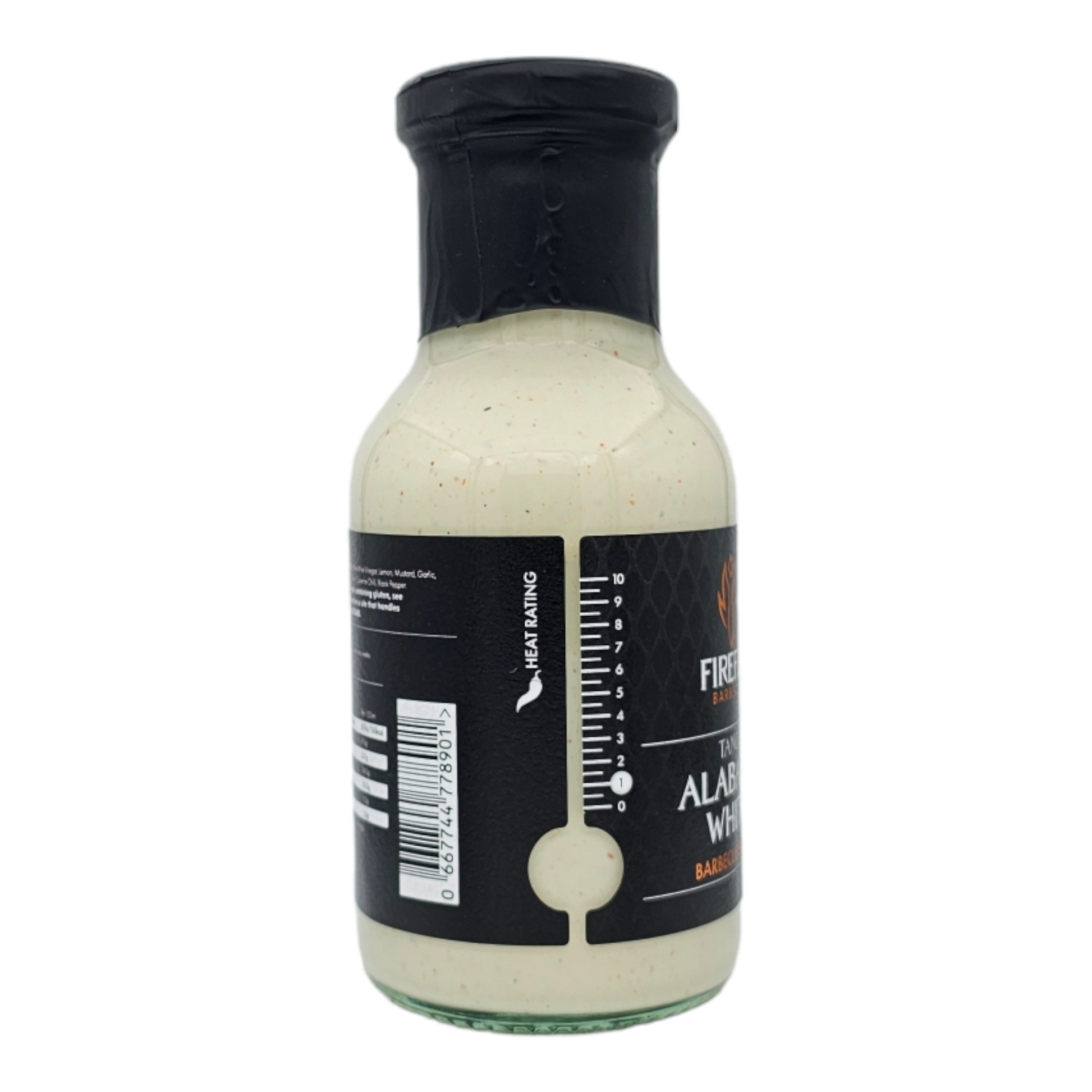 Bottle of FireFly Barbecue Alabama White BBQ Sauce with label and sauce visible in a clear glass bottle.