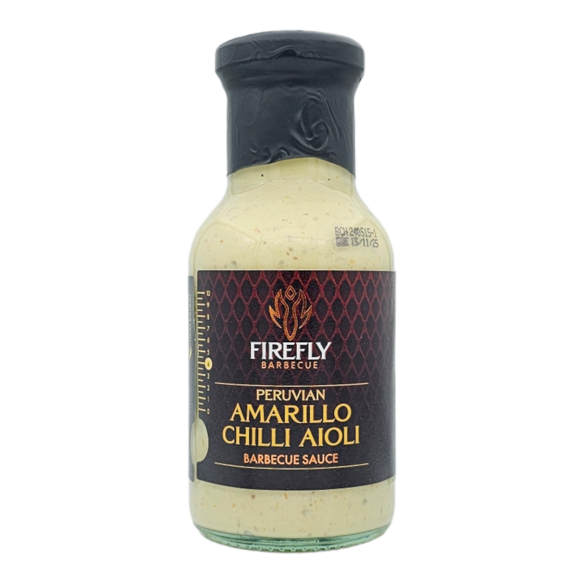 Peruvian Amarillo Chilli Aioli in a jar, spicy yellow sauce from FireFly Barbecue, perfect for grilling or dipping.