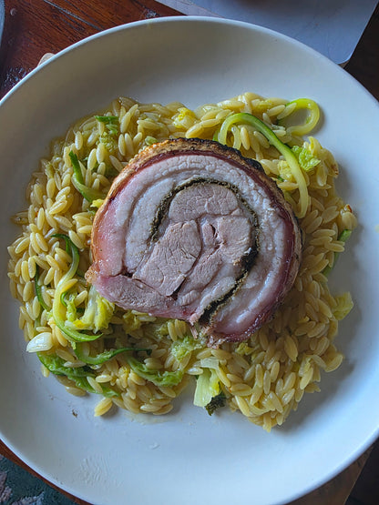 Italian Porchetta Rub BBQ seasoning by FireFly Barbecue, close-up of spice blend in a jar for grilling and roasting.