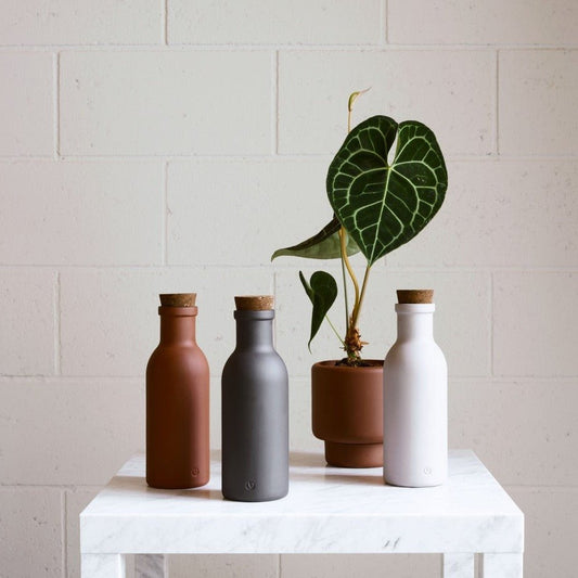 Aaron Probyn Colombo porcelain bottle for water, milk, or juice with natural cork stopper, elegant and functional kitchen decor.