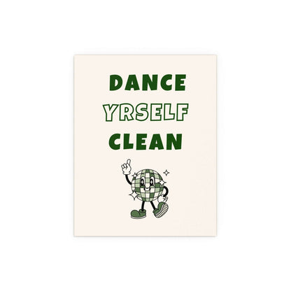 Off-white and green LCD Soundsystem "Dance Yrself Clean" poster by Glow On Prints, featuring bold text and modern design.