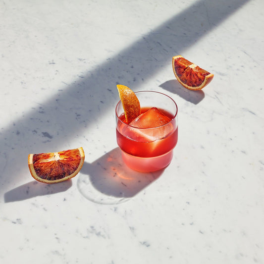Set of two Aaron Probyn RYE short tumbler glasses with clear glass and simple design, perfect for beverages.