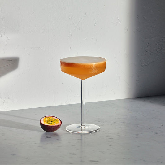 Set of 2 Aaron Probyn JUNIPER cocktail coupe glasses with clear glass bowls and elegant stems.