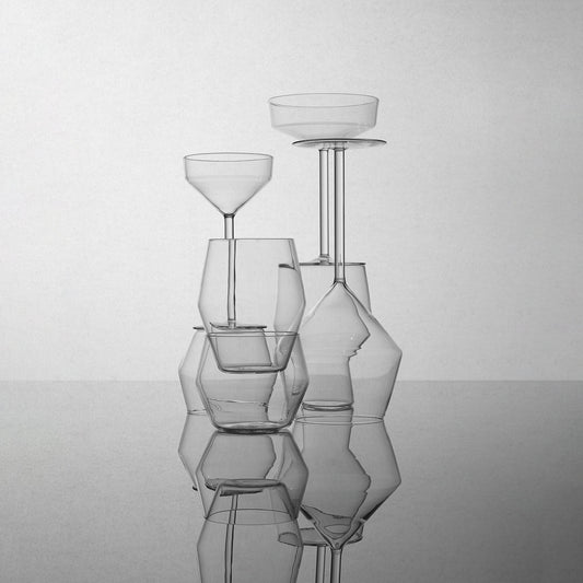 Set of two Aaron Probyn Juniper tall glass tumblers with clear, sleek design, perfect for beverages and stylish table setting.