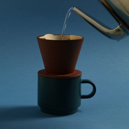 Aaron Probyn Colombo ceramic coffee dripper for brewing fresh coffee, showcasing its classic design and glazed ceramic finish.