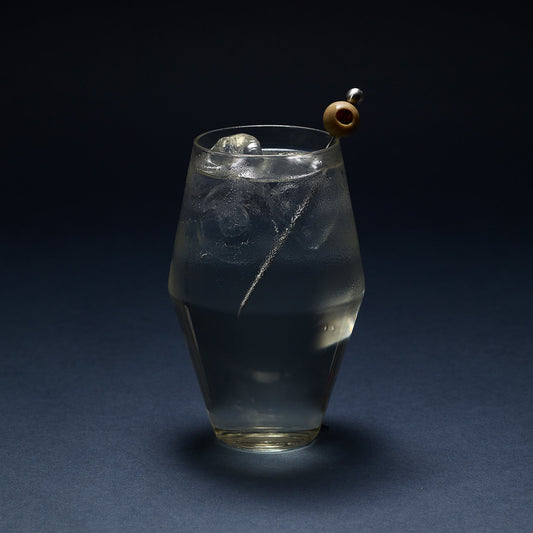 Set of two Aaron Probyn JUNIPER highball glasses with clear glass and sleek design, perfect for cocktails and beverages.