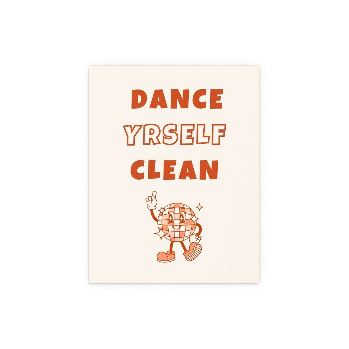 Orange and off-white LCD Soundsystem "Dance Yrself Clean" poster by Glow On Prints, featuring bold typography and vibrant colors.