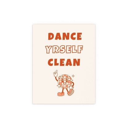 Orange and off-white LCD Soundsystem "Dance Yrself Clean" poster by Glow On Prints, featuring bold typography and vibrant colors.