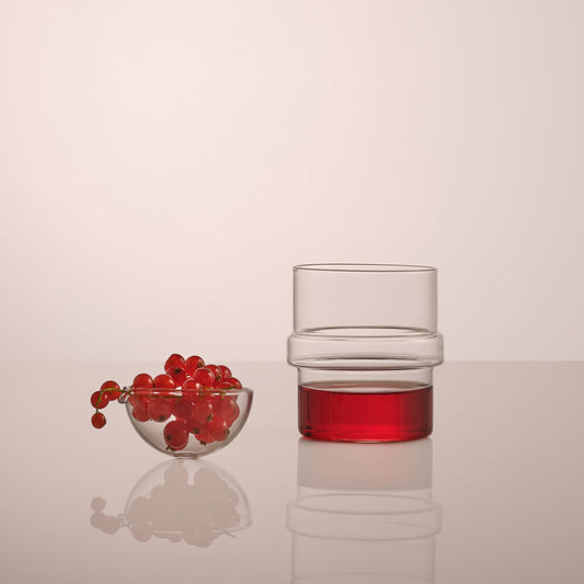 Set of four Aaron Probyn BLOCK stacking glass pieces with clear, geometric design for modern home decor.