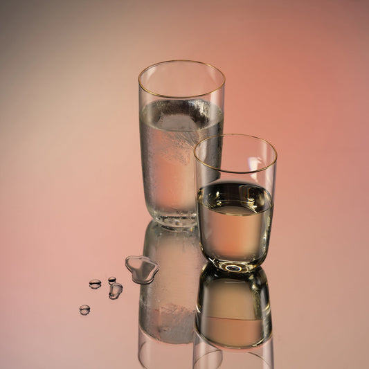 Set of 2 Aaron Probyn COVE stemless wine glasses with clear glass and smooth, rounded shape for casual wine drinking.