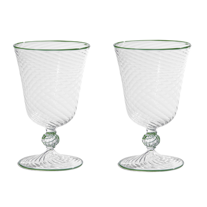 The Dido Venetian Wine Glass in Green, Set of Two