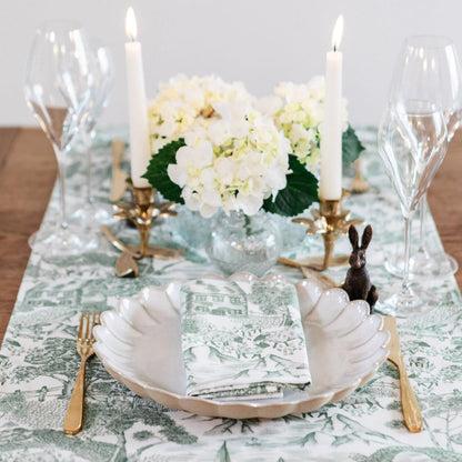 Lake District Toile table runner by Avalon Home UK featuring traditional blue and white toile pattern on fabric.