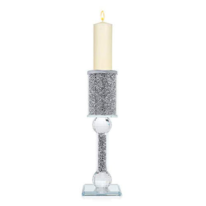 London Boutique Crystal Candle Holder with sparkling crushed diamond-filled square base, elegant and decorative home decor piece