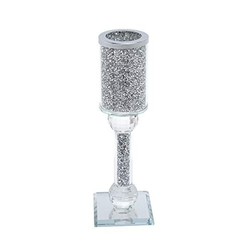 London Boutique Crystal Candle Holder with sparkling crushed diamond-filled square base, elegant and decorative for home decor.