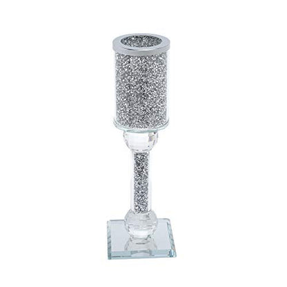 London Boutique Crystal Candle Holder with sparkling crushed diamond-filled square base, elegant and decorative for home decor.