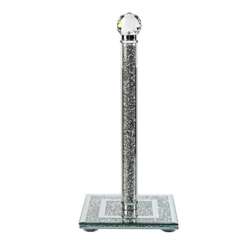 London Boutique Lifestyle crystal kitchen roll holder with square base, sparkling crushed diamonds, free-standing design, 11.8 inches tall