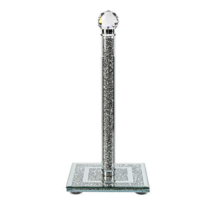 London Boutique Lifestyle crystal kitchen roll holder with square base, sparkling crushed diamonds, free-standing design, 11.8 inches tall